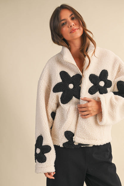 Floral Sherpa zip up jacket