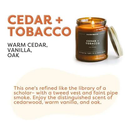 Cedar + Tobacco - Amber Jar Soy Candle