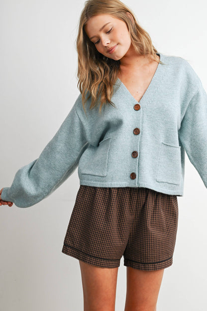 V-Neck Button-Up Sweater