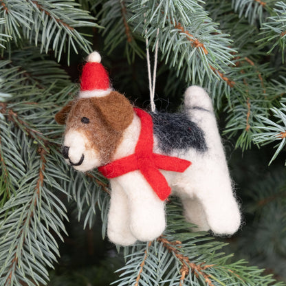 Holiday Ornament Dog with Red Scarf