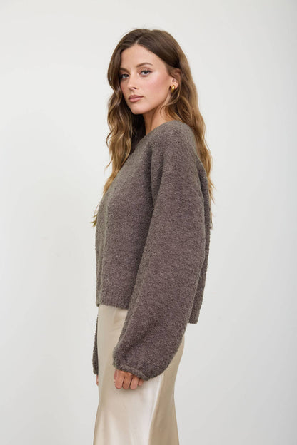 Mocha Long Sleeve Fuzzy Knit Sweater