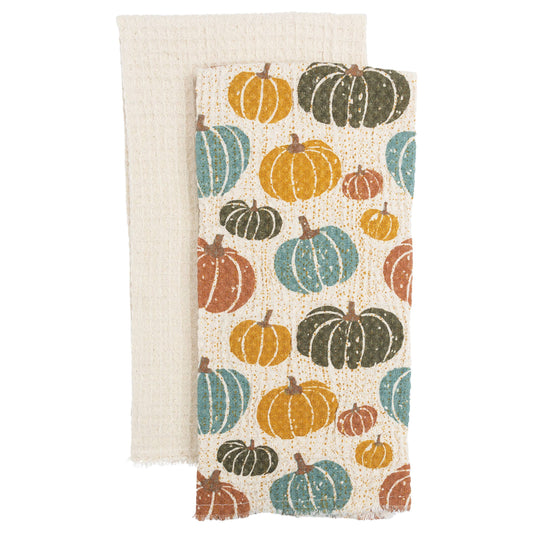 Pumpkin Harvest Cotton Tea Towel Set of 2 Fall Autumn