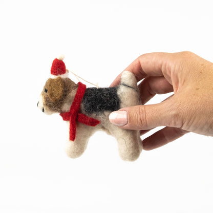 Holiday Ornament Dog with Red Scarf