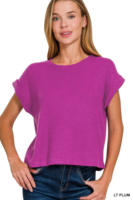 Bright Plum Short Sleeve Crew Neck Sweater