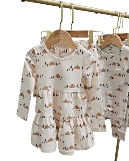 Cozy Cabin Long Sleeve Twirl Dress w/Biker Shorts