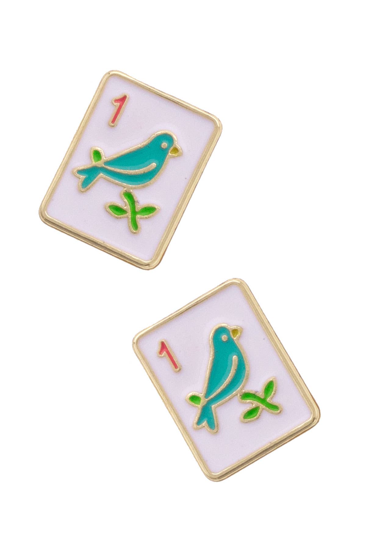 White Sparrow Mahjong Tile Stud Earrings