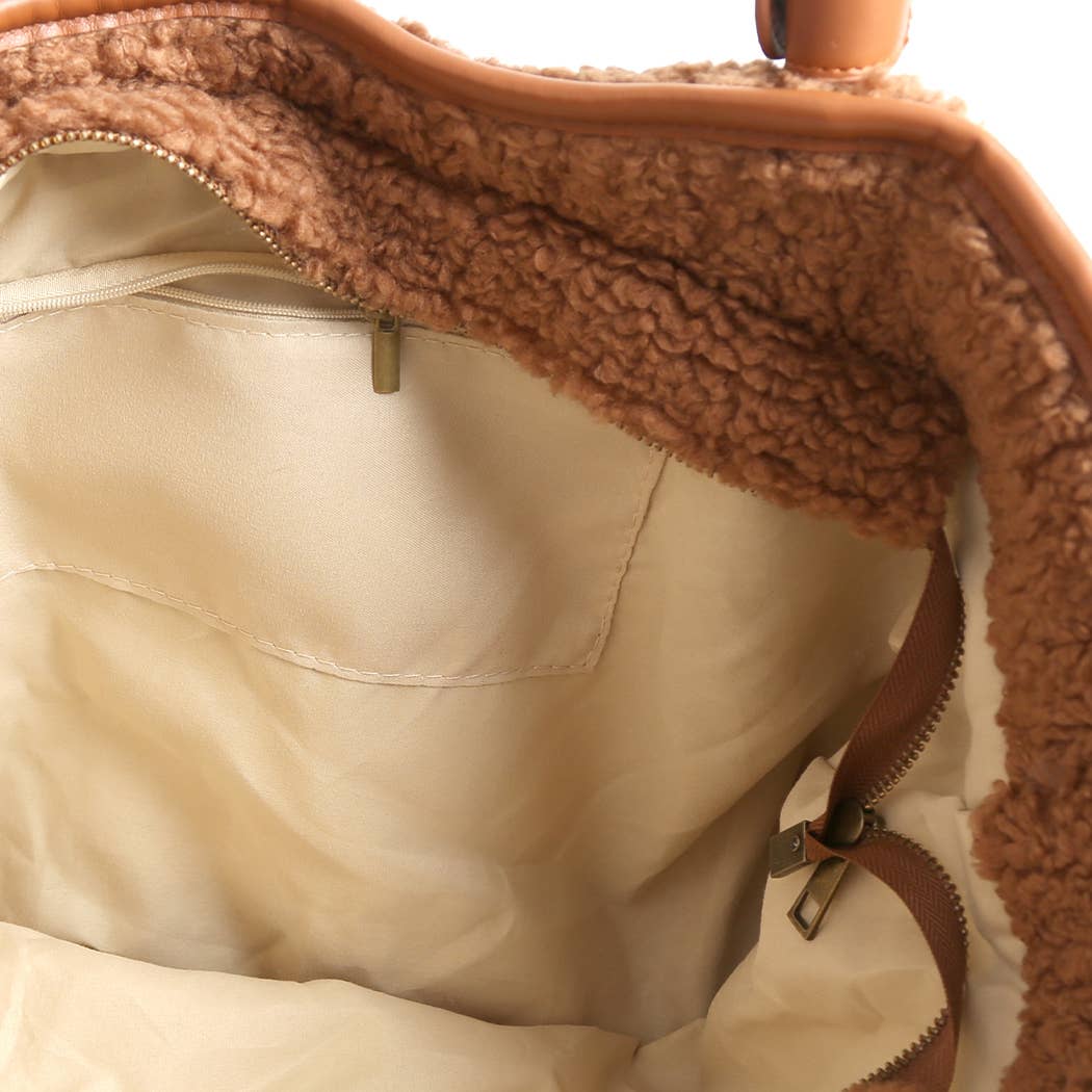 Solid Color Sherpa Shoulder Tote Bag