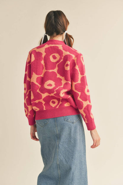 Abstract Floral Knit Sweater Cardigan