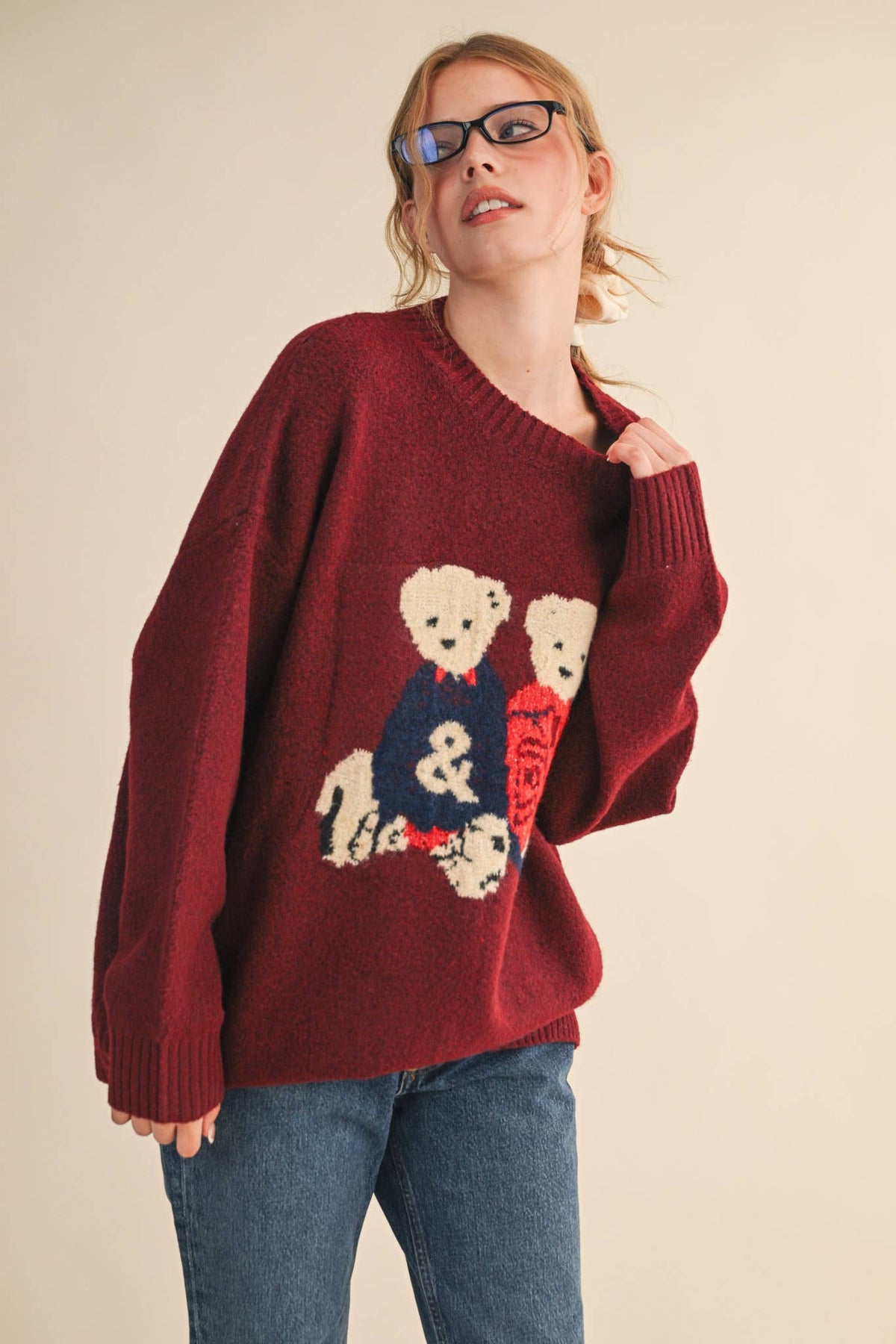 Teddy Bear Burgundy Pullover Sweater