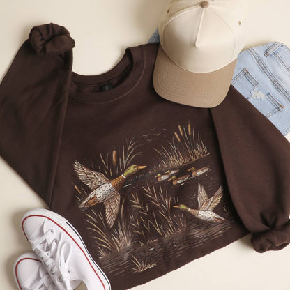 Dark Chocolate Mallard Duck Marshland Heavyweight Sweatshirt