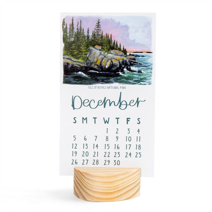 National Parks 2027 Mini Desk Calendar + Wooden Block