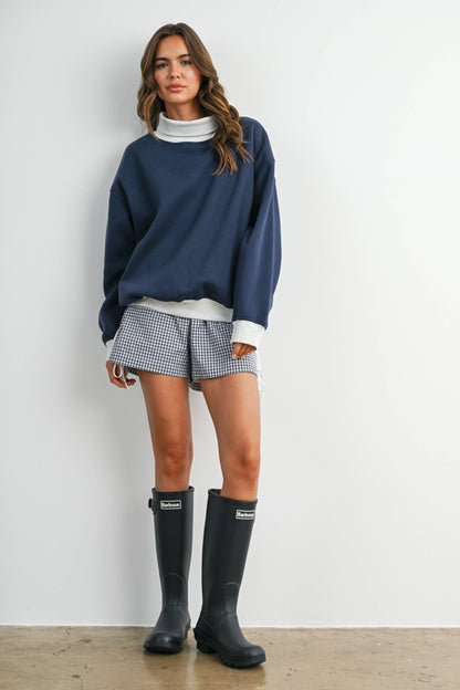 Navy Cozy Contrast Turtleneck Sweater
