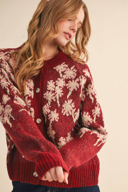 Floral Knit Button Down Sweater Cardigan