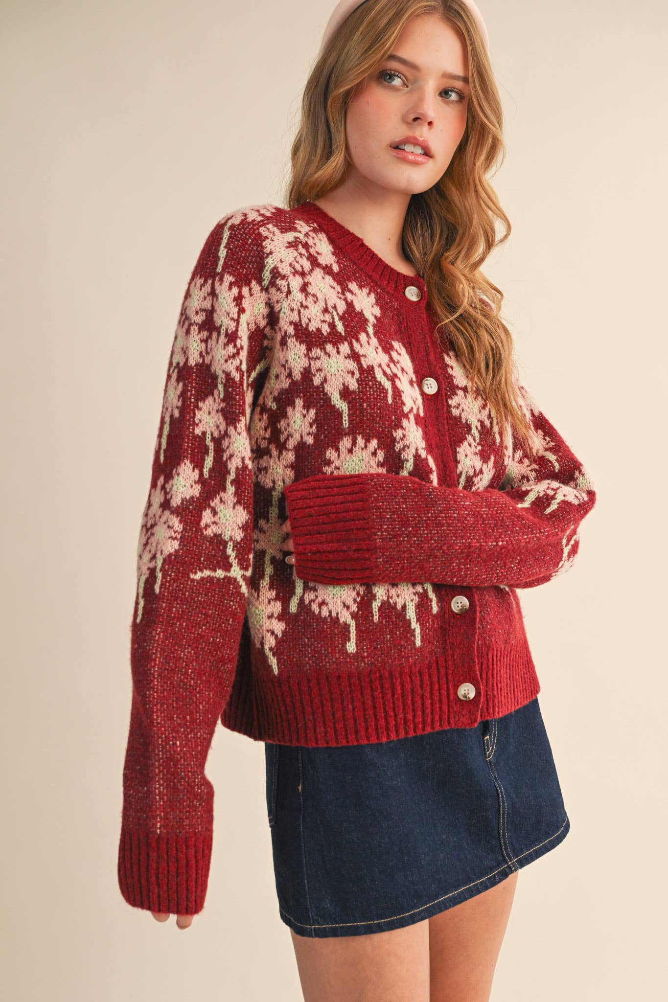 Floral Knit Button Down Sweater Cardigan