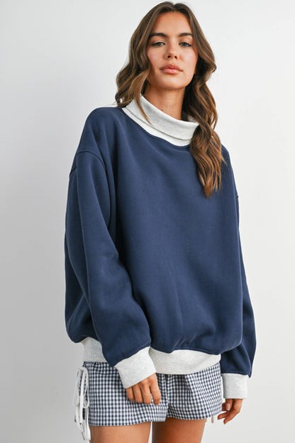 Navy Cozy Contrast Turtleneck Sweater