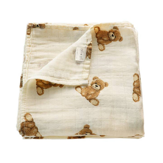 Bamboo Muslin Swaddle Baby Blanket (Teddy Bear)