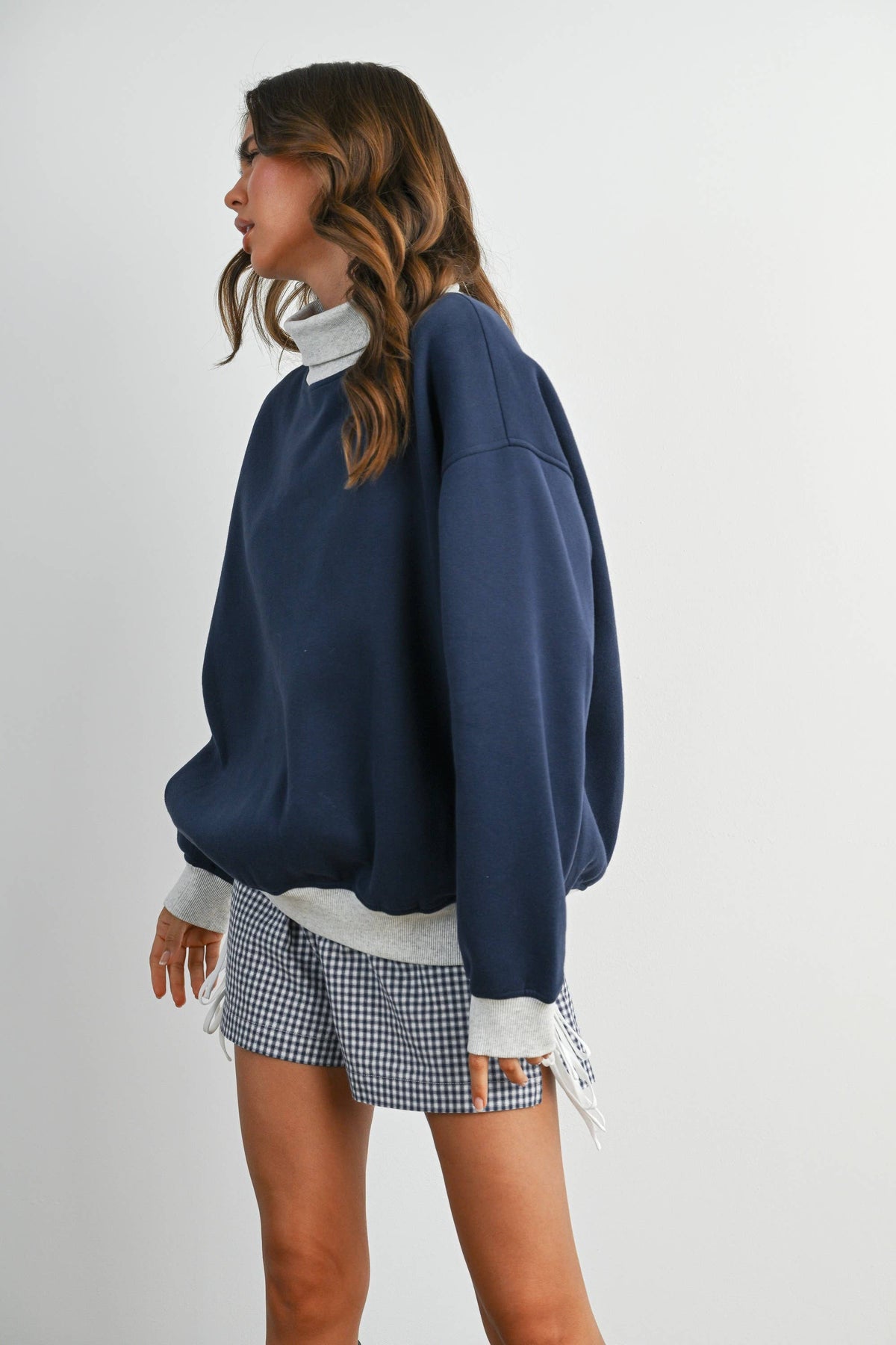 Navy Cozy Contrast Turtleneck Sweater