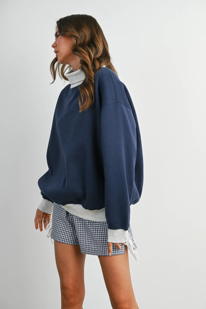 Navy Cozy Contrast Turtleneck Sweater