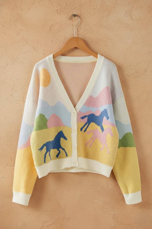 Scenic Horse Jacquard Knit Cardigan