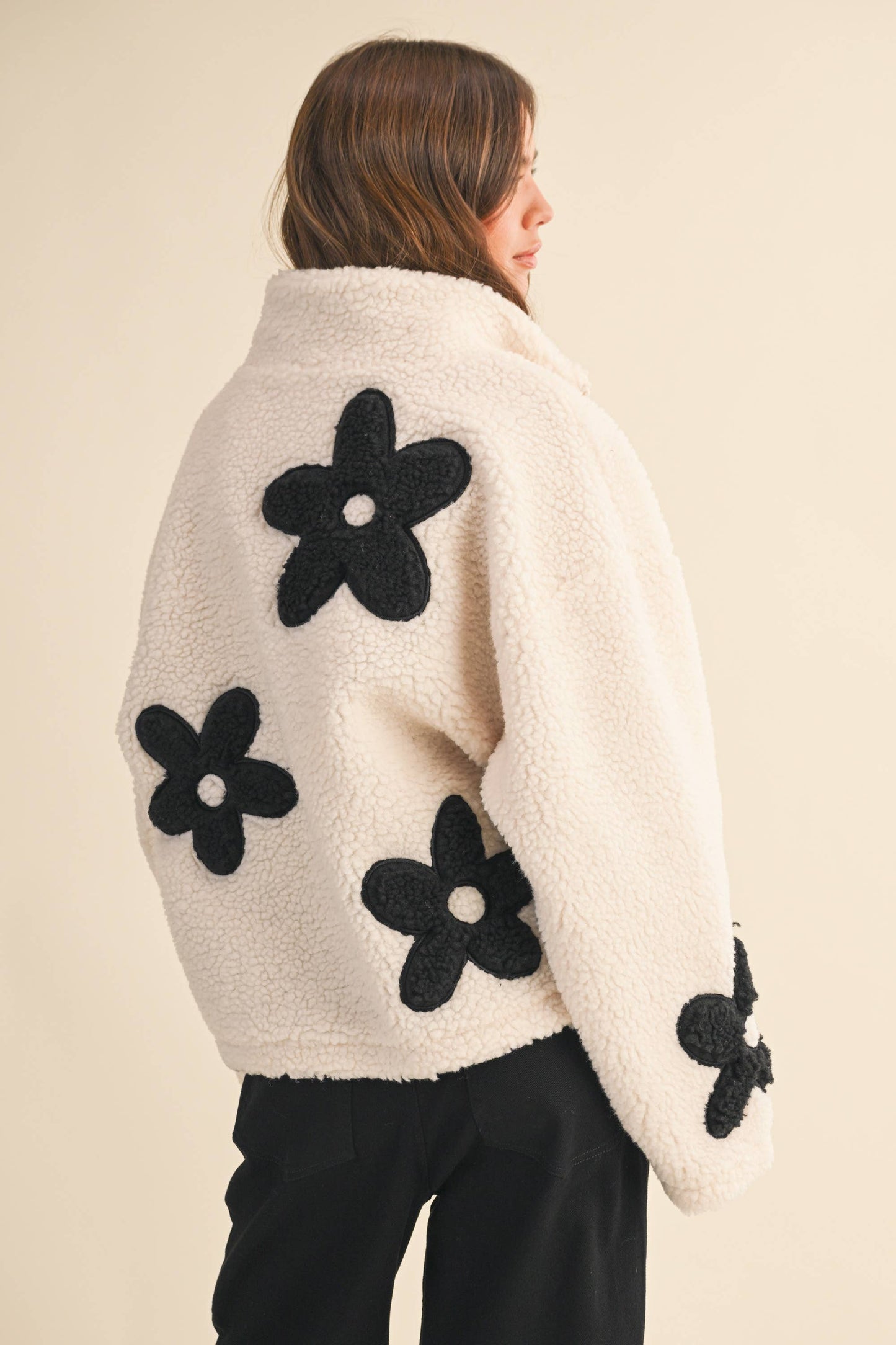 Floral Sherpa zip up jacket