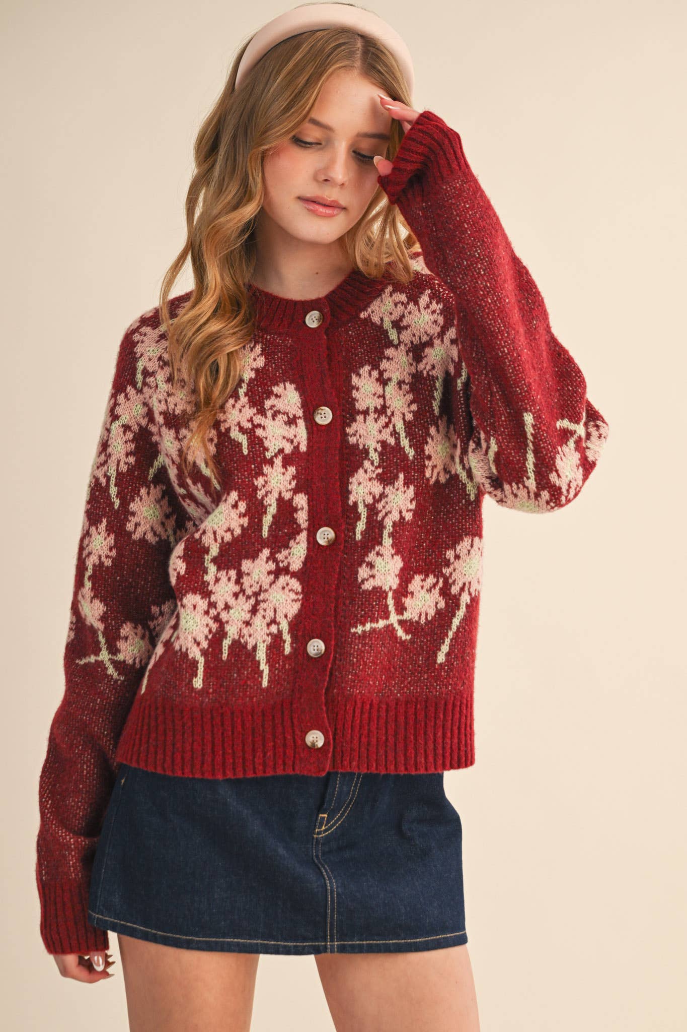 Floral Knit Button Down Sweater Cardigan