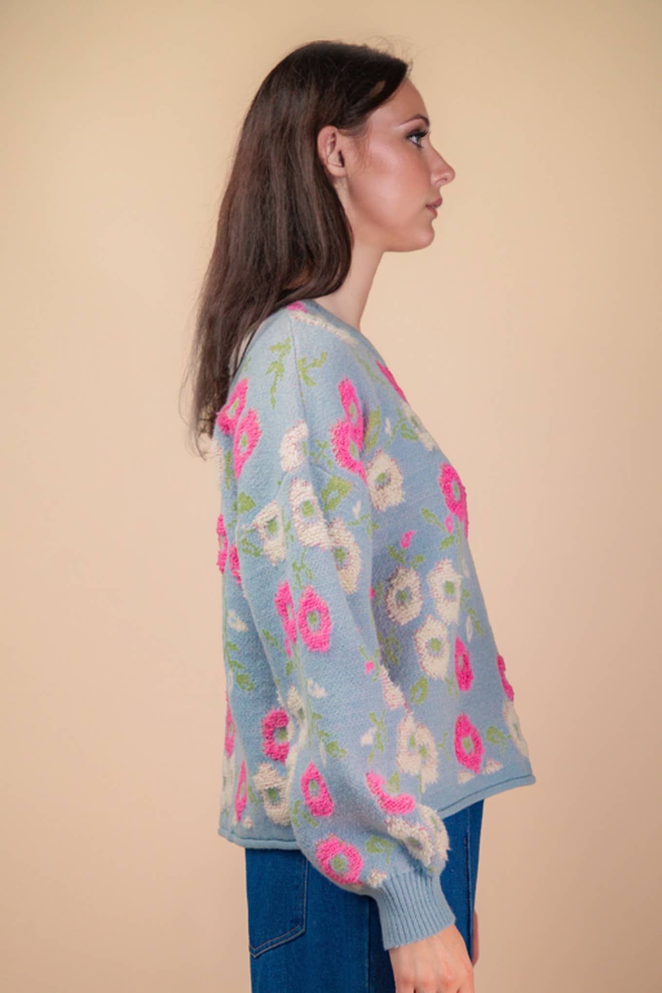 Floral Textured Oversized Knit Sweater