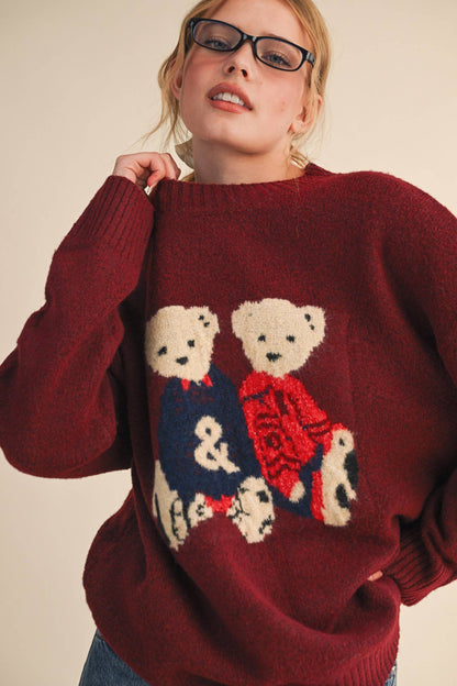 Teddy Bear Burgundy Pullover Sweater