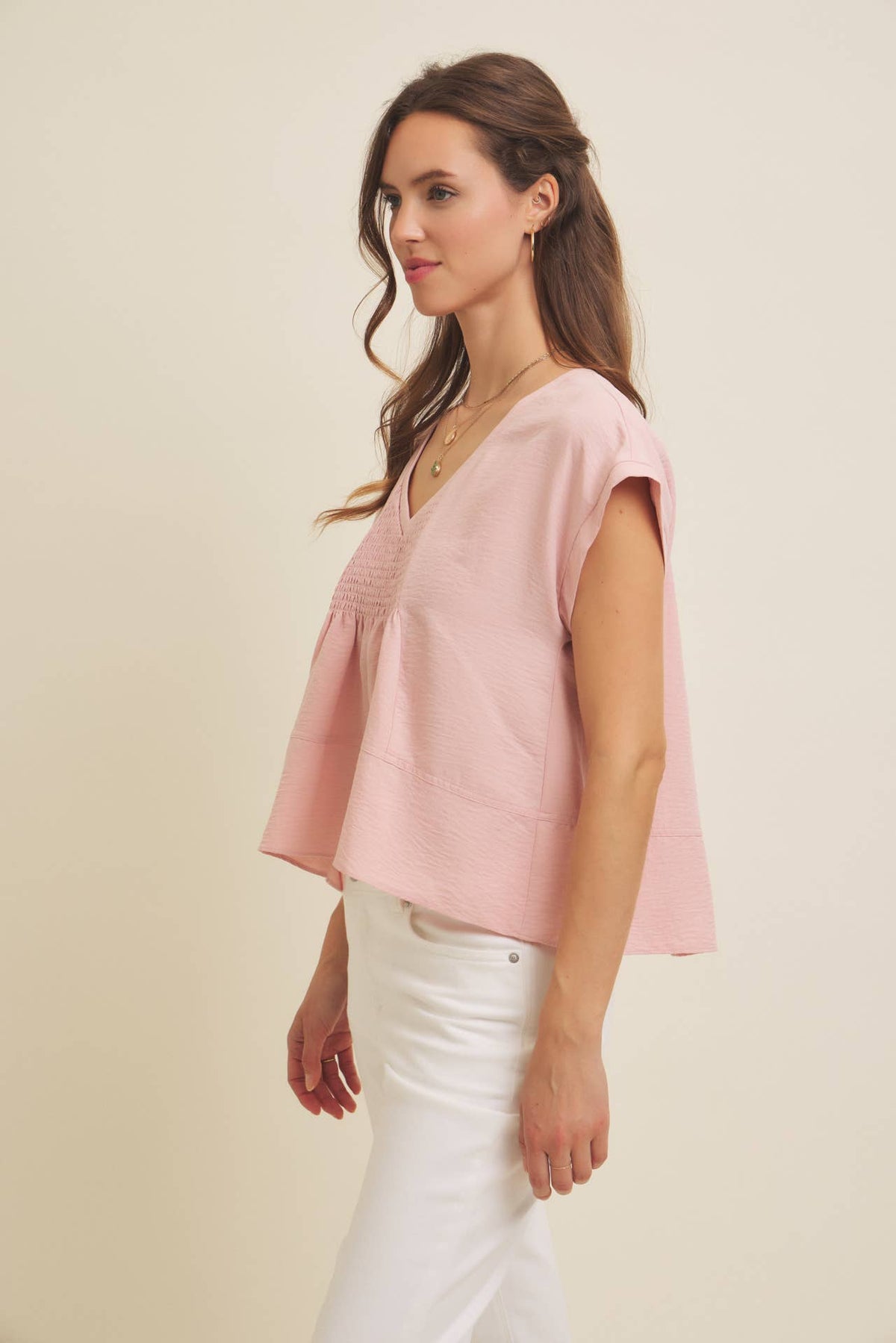 Simple Moments Relaxed Fit Smocked Flowy Top
