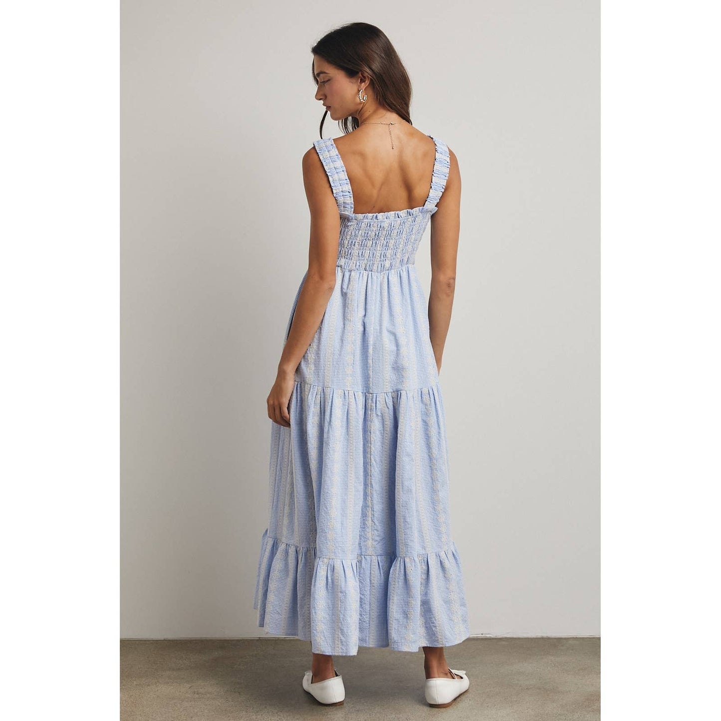 STRIPED SMOCKED MAXI DRESS