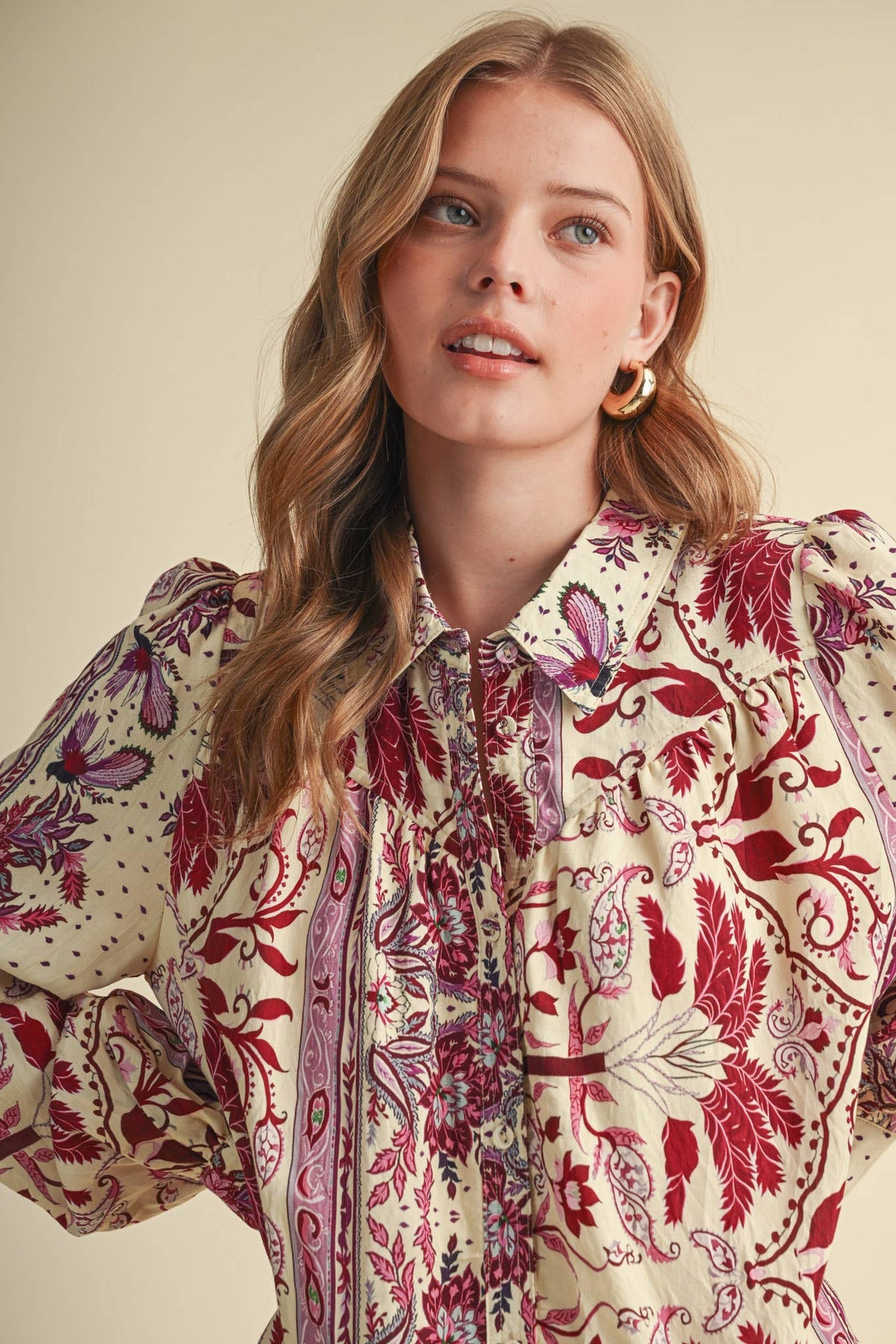Fuchsia Paisley Print Button Down Mini Dress
