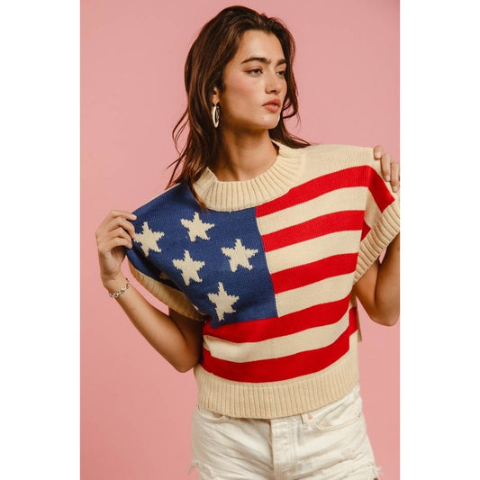 Star Patches American Flag Theme Sweater