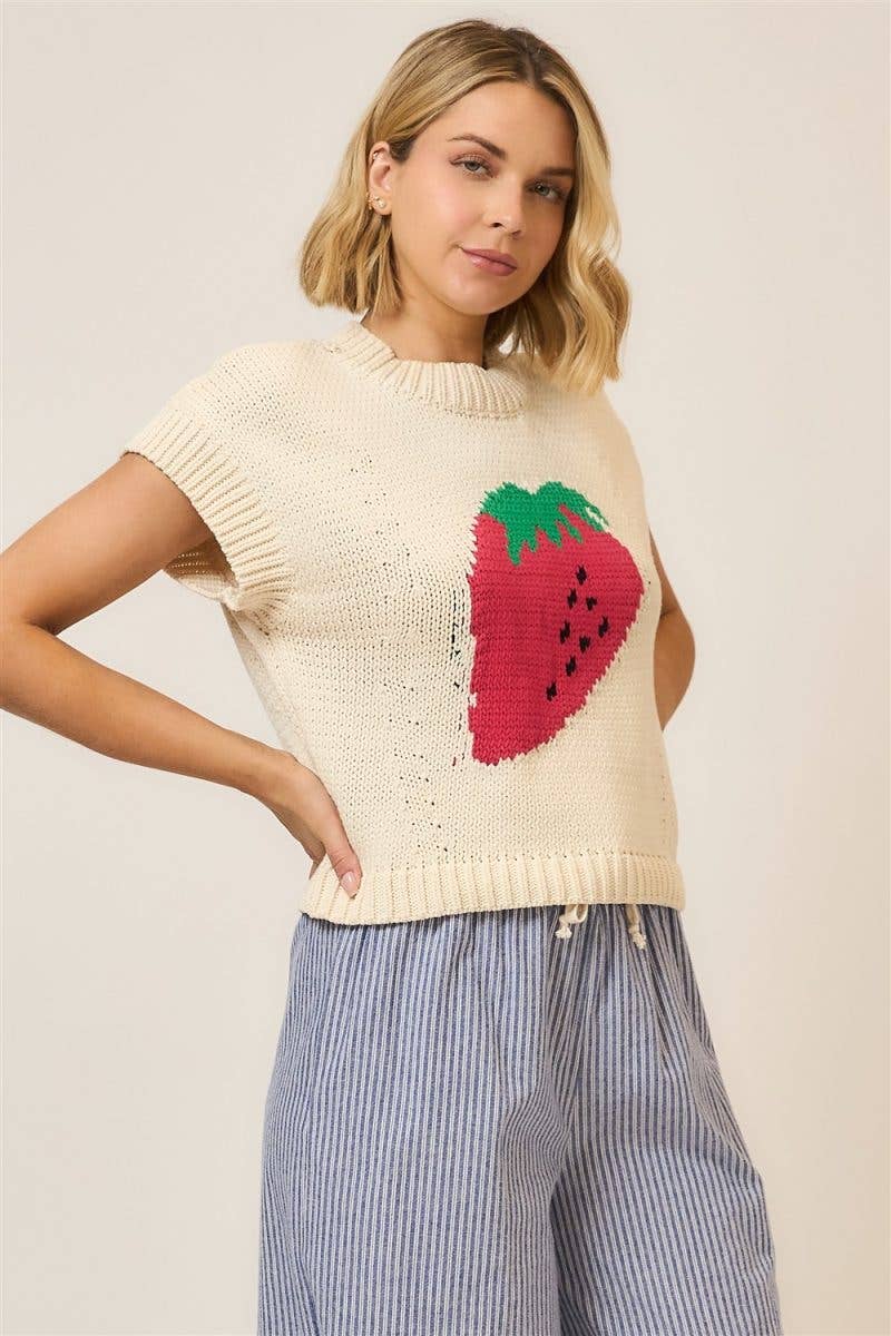 Strawberry Knit Short Sleeve Sweater