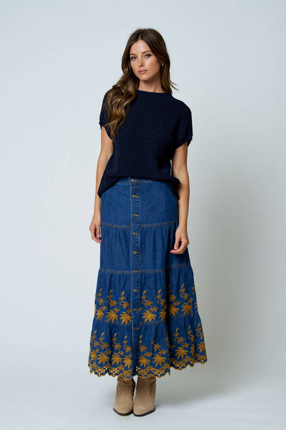 Navy Drop Shoulder Short Sleeve Sweater with Pocket