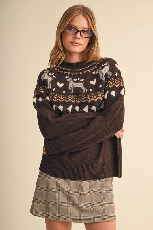 Dog and Fair Isle Chocolate Brown Sweater