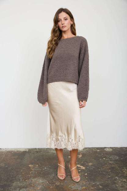 Mocha Long Sleeve Fuzzy Knit Sweater