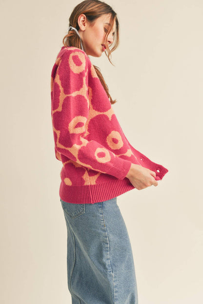 Abstract Floral Knit Sweater Cardigan