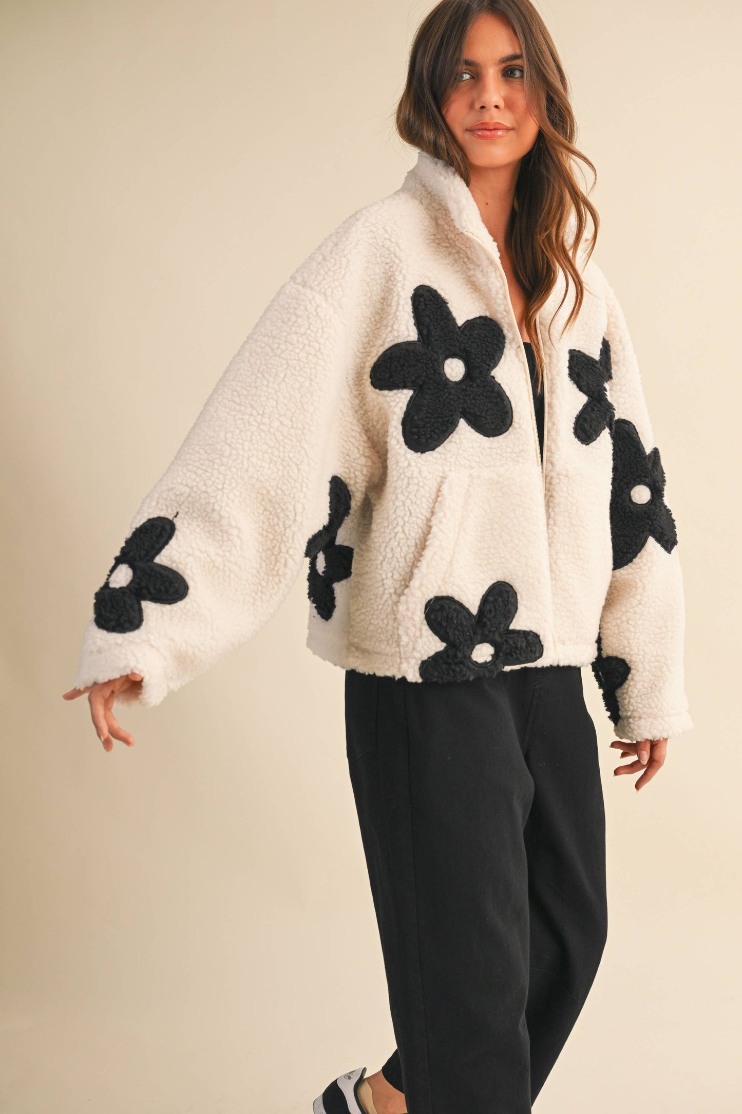 Floral Sherpa zip up jacket