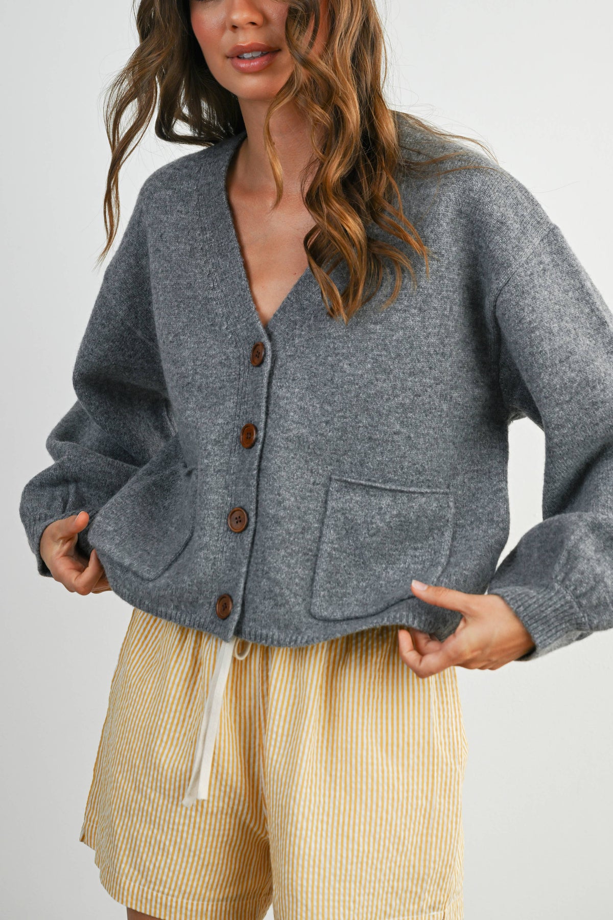 V-Neck Button-Up Sweater