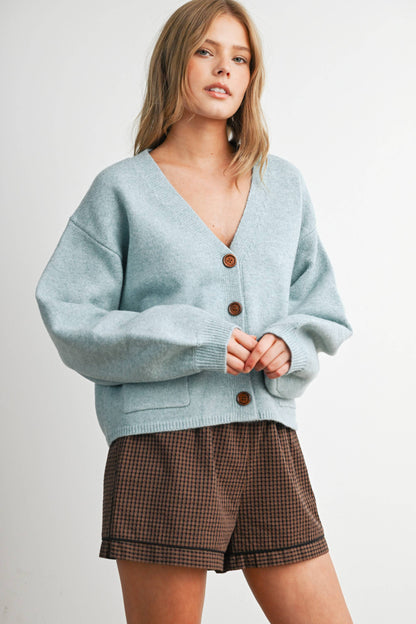 V-Neck Button-Up Sweater
