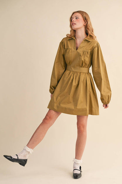 Embroidered Seam Detail Sage Mini Dress