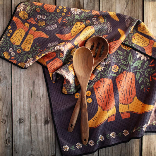 Western Bloom Boots & Flowers Quick Dry Kitchen Tea Towel