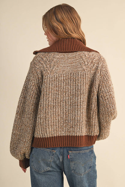 Mocha Contrast Zip Up Sweater Jacket