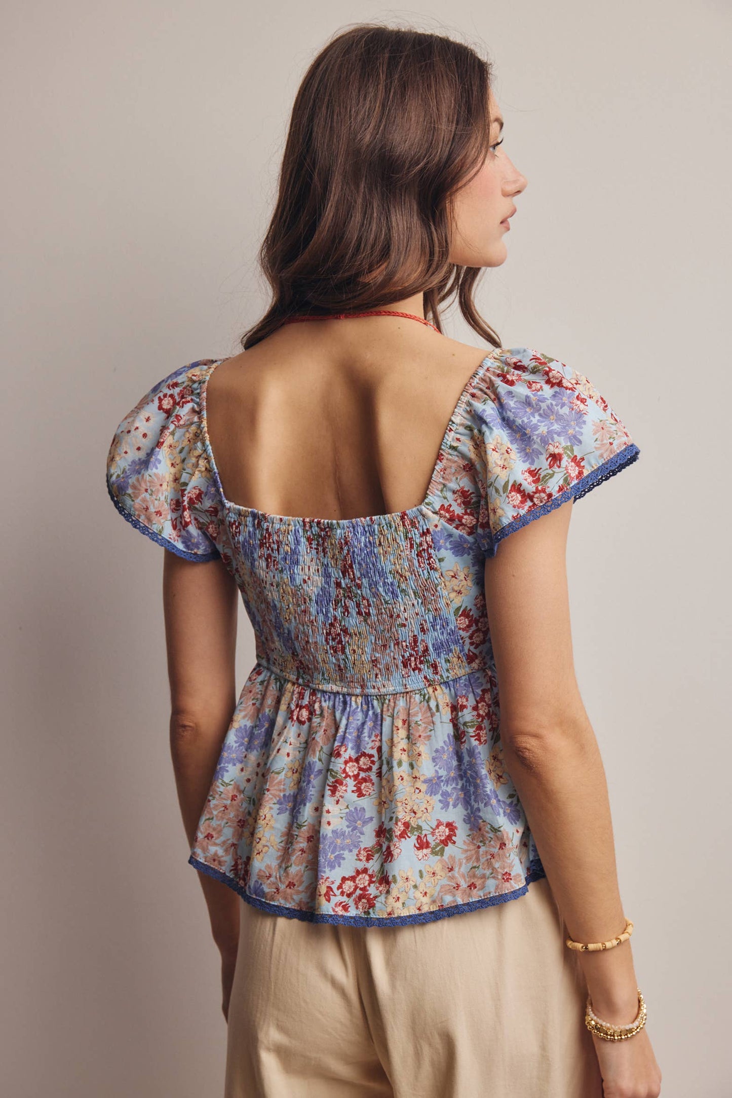 Floral Ruched Peplum Cotton Top