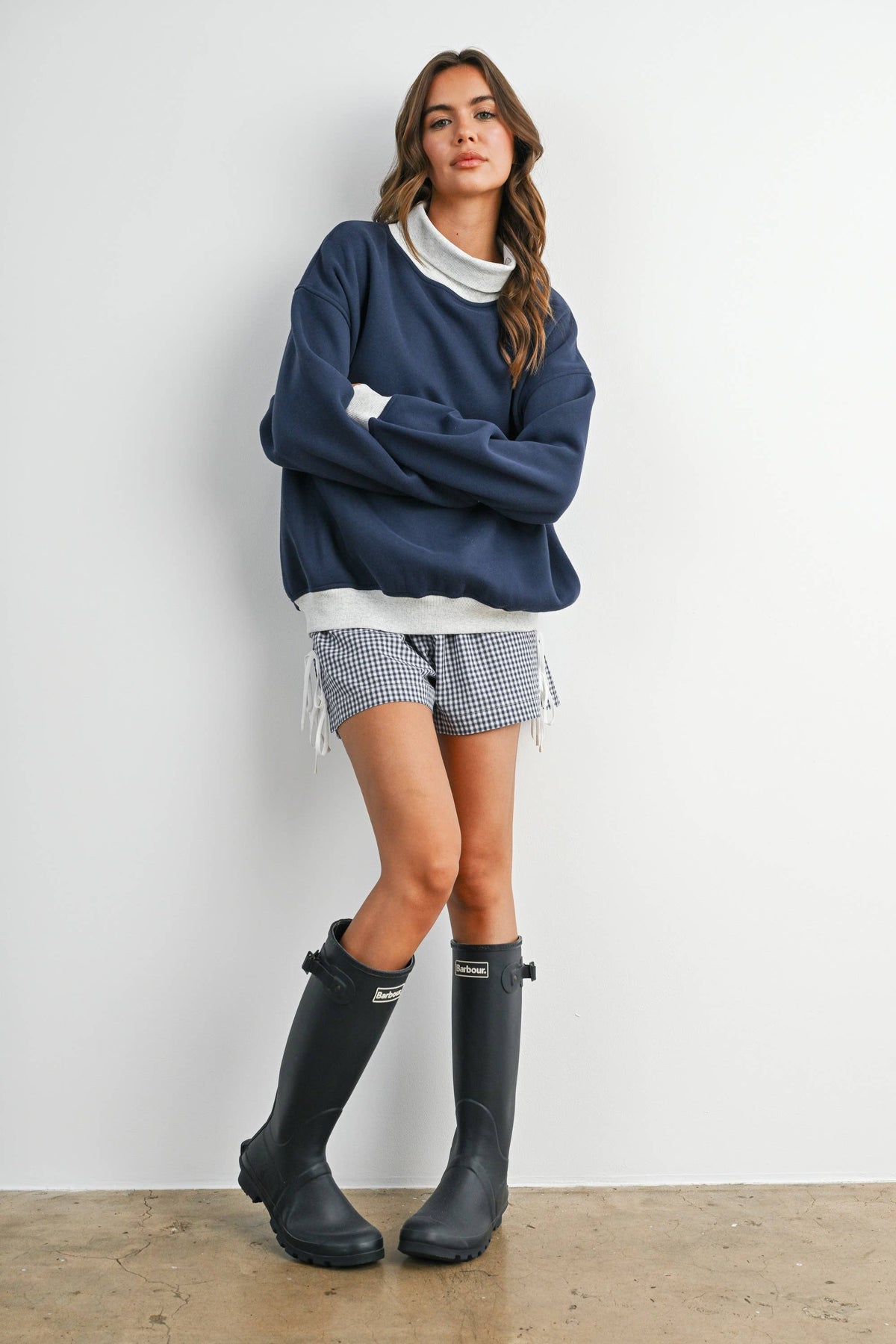Navy Cozy Contrast Turtleneck Sweater