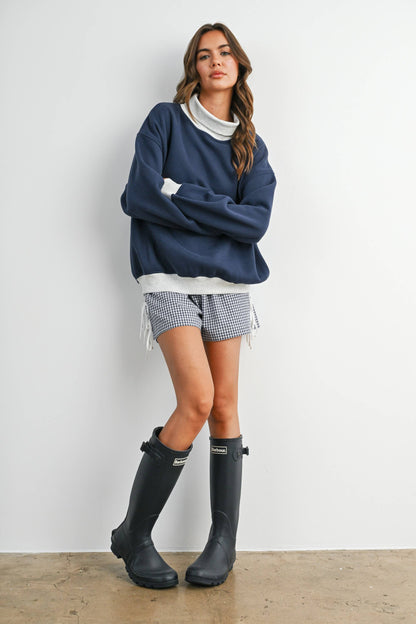 Navy Cozy Contrast Turtleneck Sweater