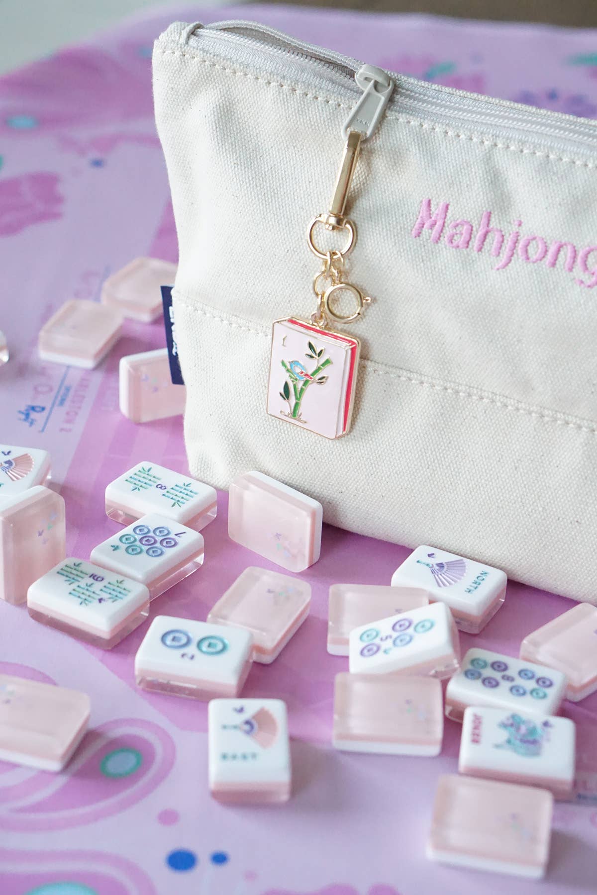 Pink Mahjong Tile Enamel Bag Charm
