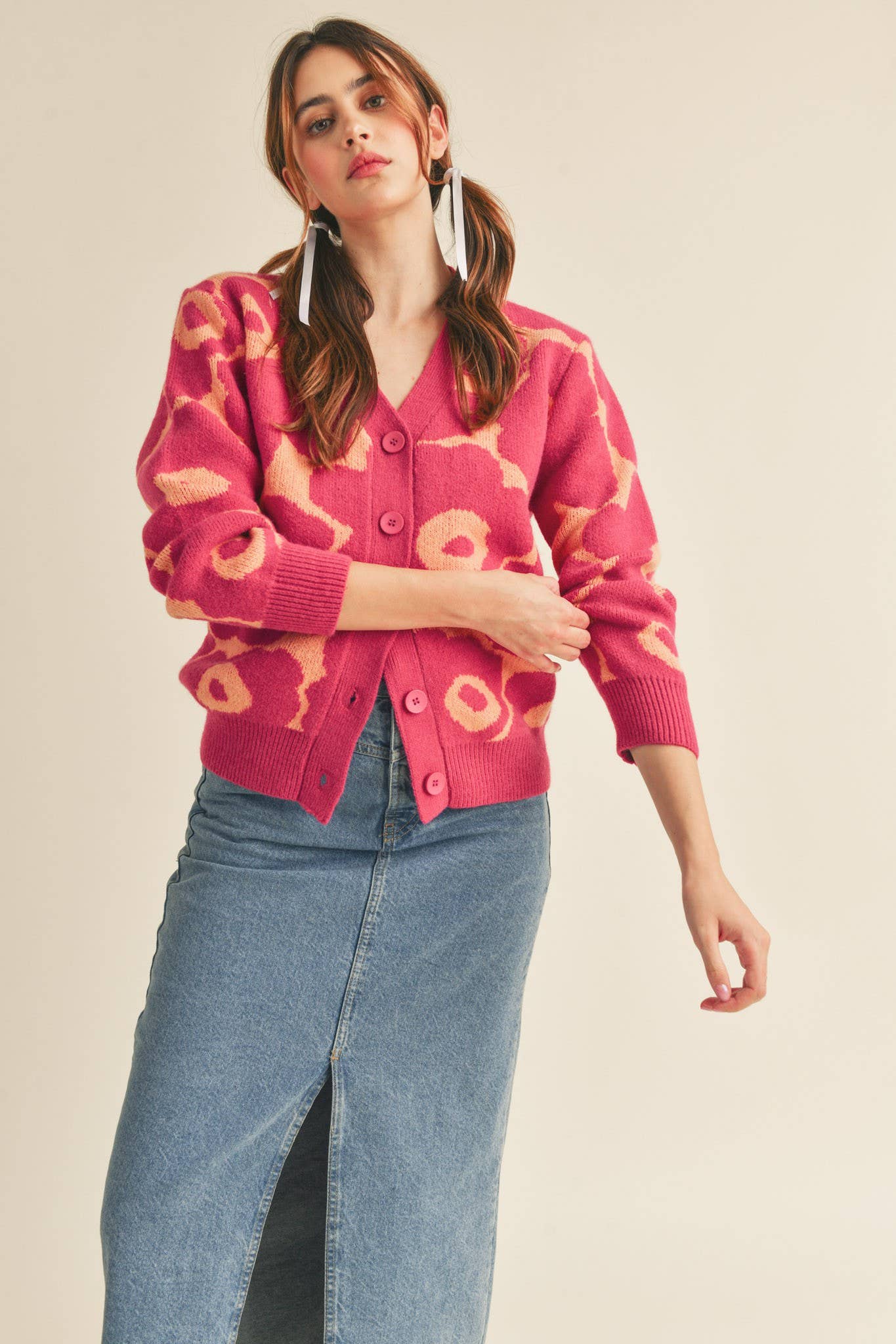 Abstract Floral Knit Sweater Cardigan