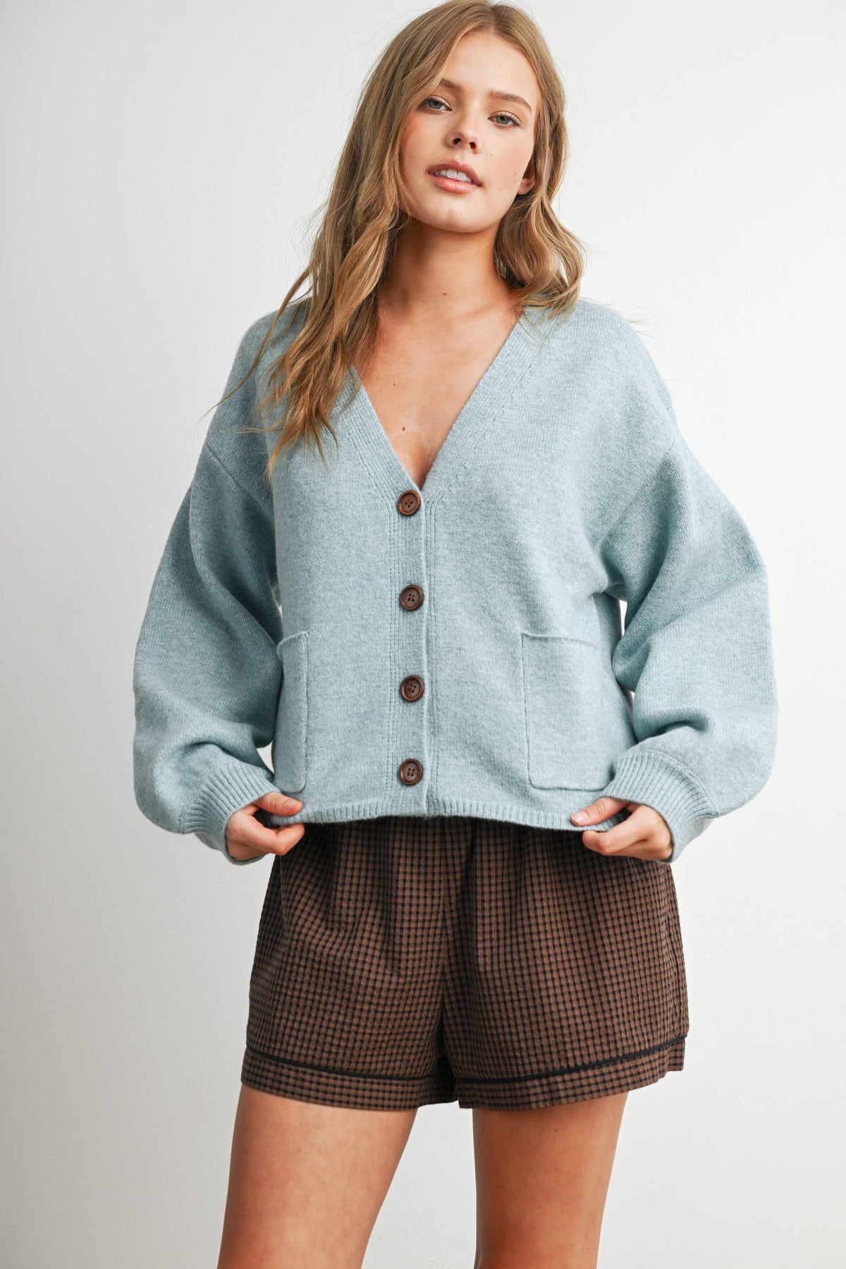 V-Neck Button-Up Sweater