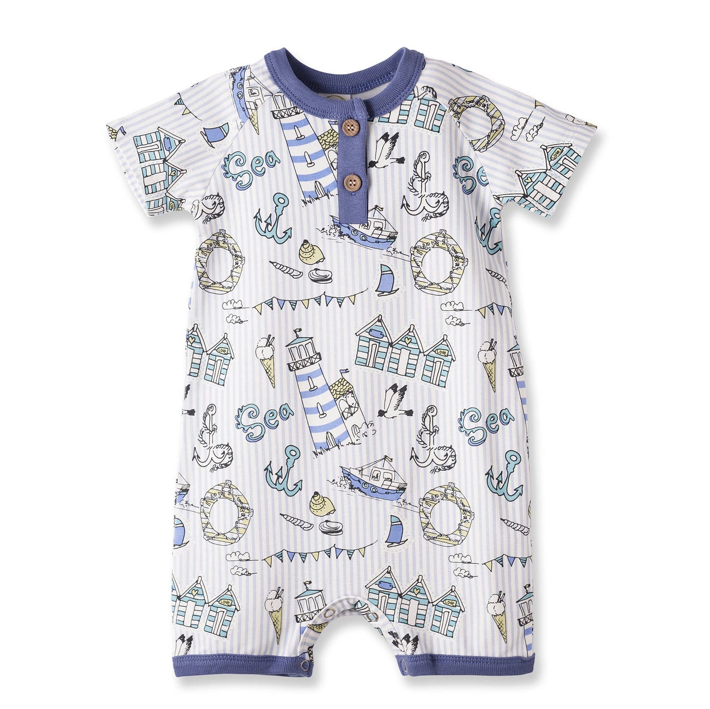 Seashore Baby Boy Romper – Bamboo Shortall One-Piece