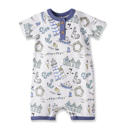Seashore Baby Boy Romper – Bamboo Shortall One-Piece
